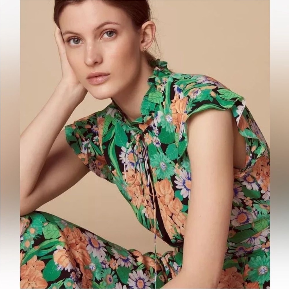 Sandro Paris Maline Silk Dress Size 2 Floral MIDI XS Wedding Guest - Picture 2 of 14